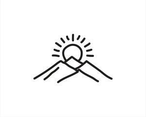 Modern outlined vector of mountain and sun