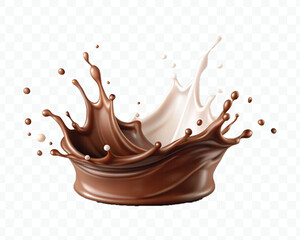 abstract 3d liquid chocolate and milk splash in different style Isolated white background
