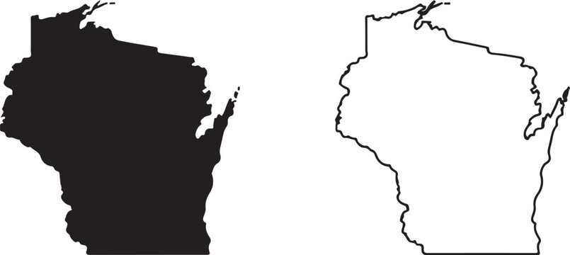 Wisconsin state map outline filled and unfilled isolated on transparent background