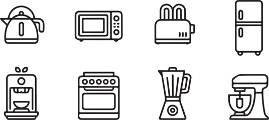 Kitchen appliance icons set isolated on transparent background