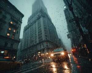 Rainy NYC City Street View.