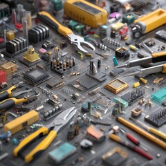 Tools and Electronics on Workbench for Repair and Maintenance Tasks