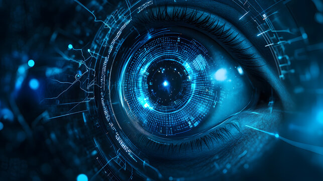 Futuristic Eye with Digital Interface and Blue Lighting