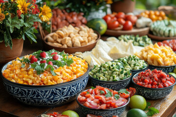 Fototapeta premium Table filled with assorted food bowls.