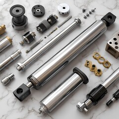 Metallic Hydraulic Components on Marble Surface for Engineering Projects