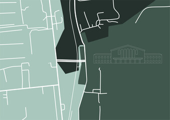 Street map of town background in green. Airport icon. Vilnius, Lithuania. Street map of town for your website design, logo, app.