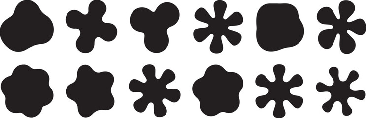 Twelve abstract black shapes isolated on transparent background