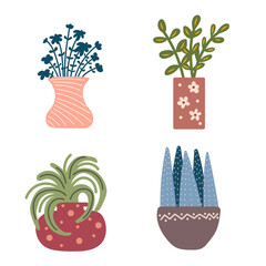 Set of potted plants. Hand drawn plants in pots. Interior plants.