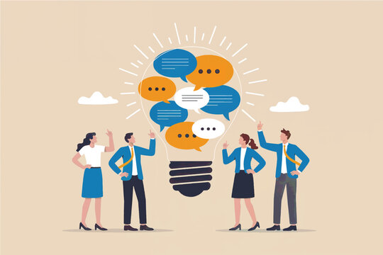 Team brainstorming idea generation collaboration vector cartoon illustration isolated on transparent background