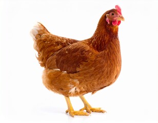 Fototapeta premium Brown Hen Standing on White Background