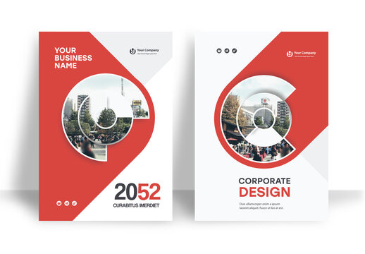 Business Report Cover Template &ndash;  Red and White Geometric Layout (A4)
