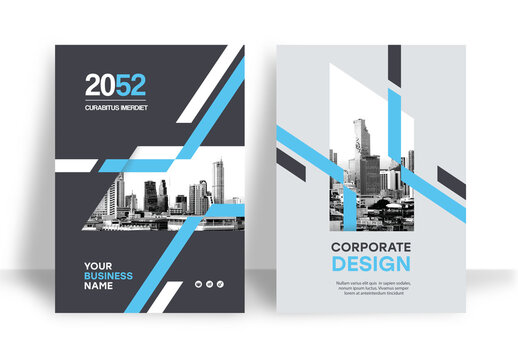 Business Report Cover Template &ndash; Blue and Dark Gray Geometric Layout (A4)
