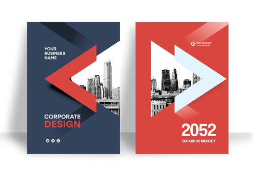 Business Report Cover Template &ndash;  Red and Dark Gray Geometric Layout (A4)
