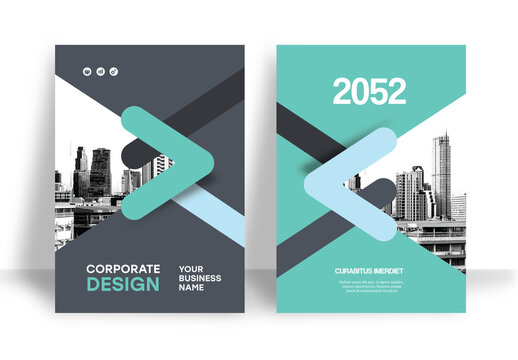 Business Report Cover Template &ndash;  Green and Black Geometric Layout (A4)
