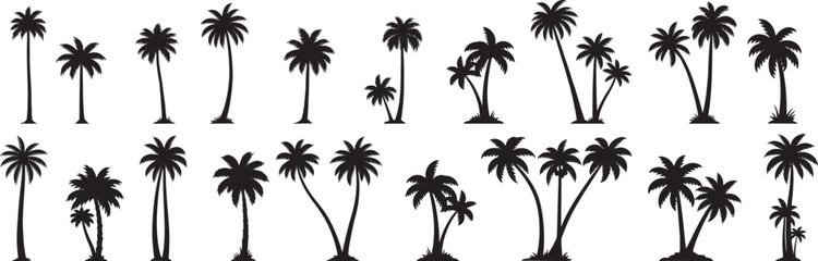 Palm tree silhouette vector collection tropical island beach vacation summer design elements illustration