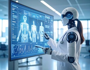 Robot doctor analyzing medical scans