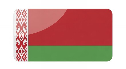 Fototapeta premium Glossy Belarus Flag with Traditional Ornament on a White Background