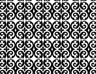 Black and White Ornamental Floral Scroll Seamless Pattern