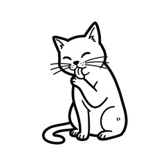 Cute cartoon cat licking paw for Halloween clipart and seasonal decoration design