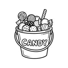 Candy bucket filled with sweets and lollipops for Halloween treat illustration