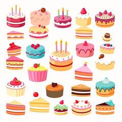 set of different shaped cakes on white