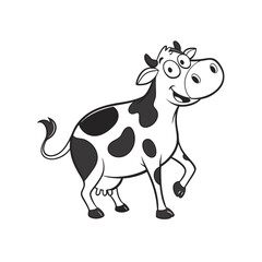 Cheerful Black and White Cartoon Cow Standing - Happy Farm Animal Clipart Vector Illustration for Dairy and Rural Themes