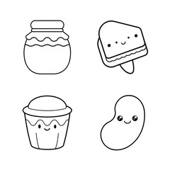 Adorable Kawaii Food Illustrations Jar, Ice Cream, Muffin, Bean