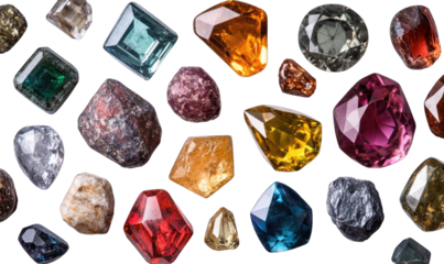 Diverse gemstones, various cuts and colors