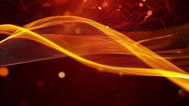 Red gold particles float curve through mysterious dark grid forming 3D virtual structure immersive 4K animation is excellent science data visualization futuristic titles