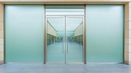 Fototapeta premium Modern storefront with frosted glass doors.