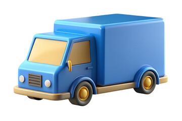 Stylized Blue Box Truck 3 D Render Icon Cartoon Delivery Vehicle
