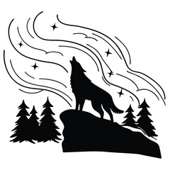 A wild black wolf howling at the moon vector illustration or a silhouette head tattoo design
Wild animal vector art with a howling wolf, dog, or canine silhouette illustration perfect for a black tatt