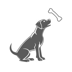 Solid Gray Dog Silhouette Looking Up at Bone - Loyal Labrador Retriever Pet Graphic for Animal Theme