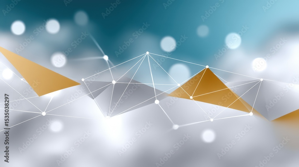 Poster abstract geometric shapes on a blurred background, creating a modern digital feel.