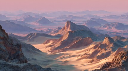 Naklejka premium Vast desert landscape with rugged mountains and rocky cliffs