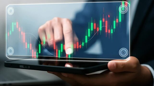 Stock Market Analysis &mdash; Business Professional Interacting with Virtual Financial Chart