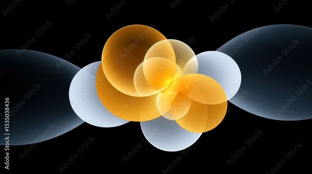 Poster abstract geometric design with overlapping circles in warm oranges and cool whites.