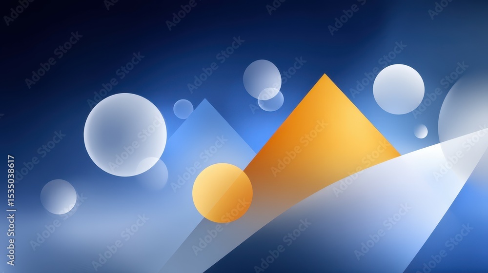 Poster abstract geometric shapes with a gradient blue background and soft circular elements.