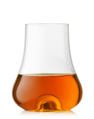 Glass of scotch whiskey or bourbon on white background with clipping path