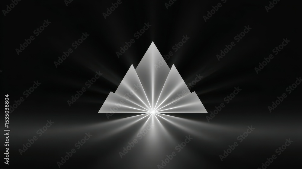 Poster abstract geometric design featuring a triangular shape with radiant light effects.