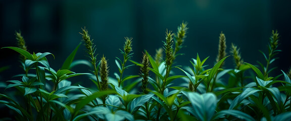 Close Up of Green Plants in Dark Setting