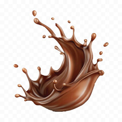 abstract 3d smooth liquid chocolate splash in different style isolated on transparent background