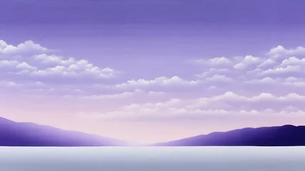 Fototapeten Serene purple landscape with gentle clouds and distant mountains. © Vangly
