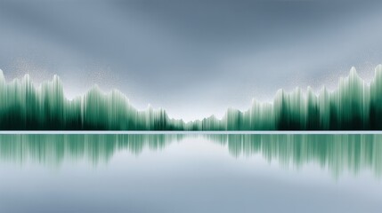 Fototapeta premium Tranquil landscape with towering green hues reflecting on a still water body.