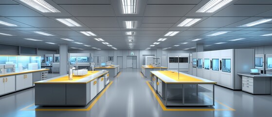 Modern Laboratory Interior with Workstations and Bright Lighting