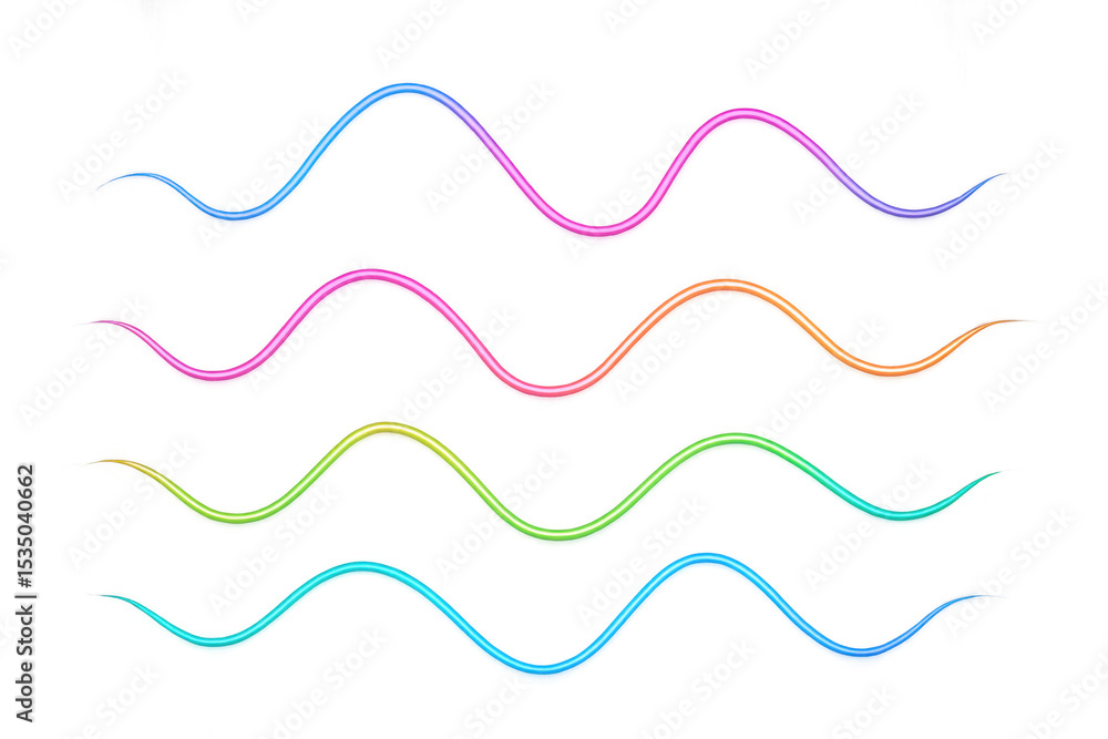 Poster colorful neon light wavy lines flowing on transparent background, creating a vibrant and dynamic vis