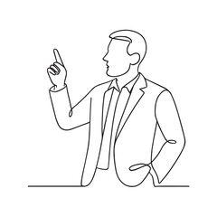Businessman Pointing Upwards in Continuous Line Art Illustration