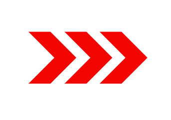 Bold red chevron arrows pointing to the right on a white background. The modern and minimalistic design symbolizes direction, movement, progress, or forward navigation. Ideal for use in web design.