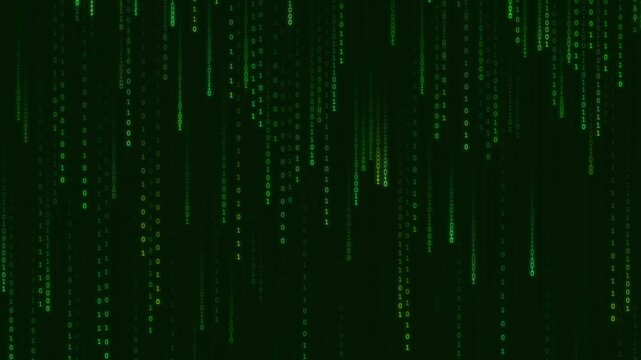 Technology data green binary code flow in matrix style background