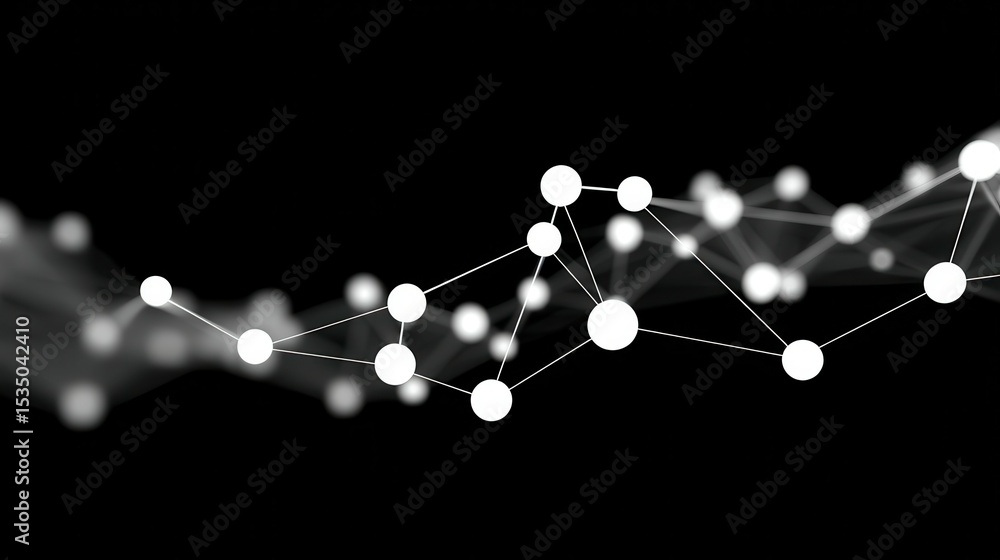 Poster abstract representation of a network with white nodes on a black background.